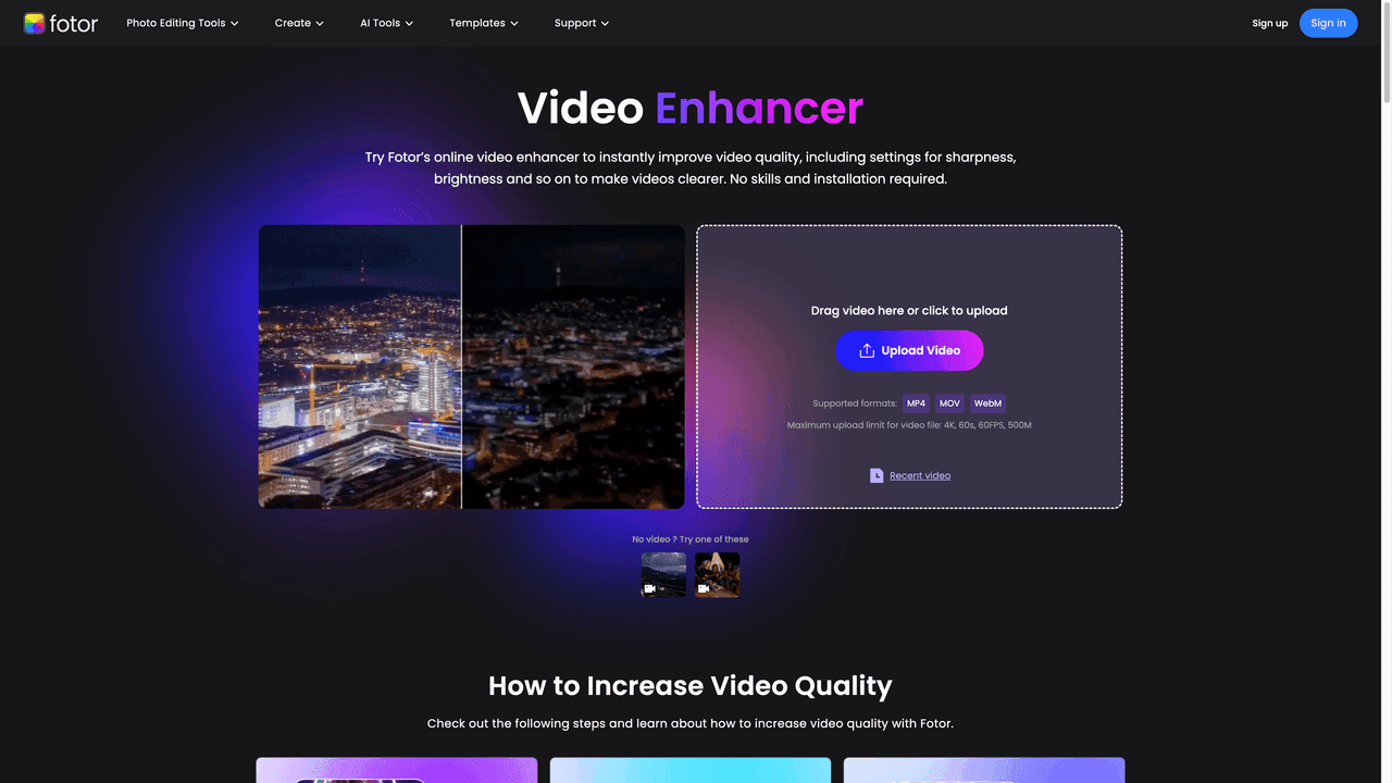 Fotor Video Enhancer website