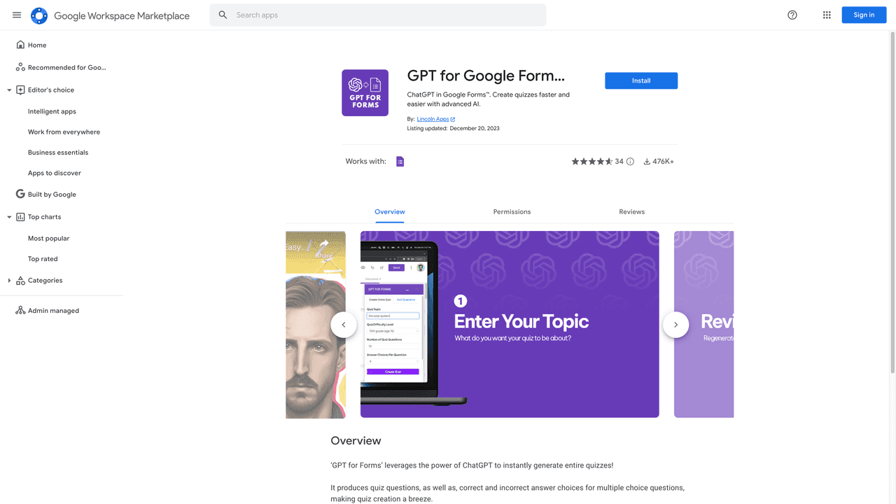 GPT For Google Forms website