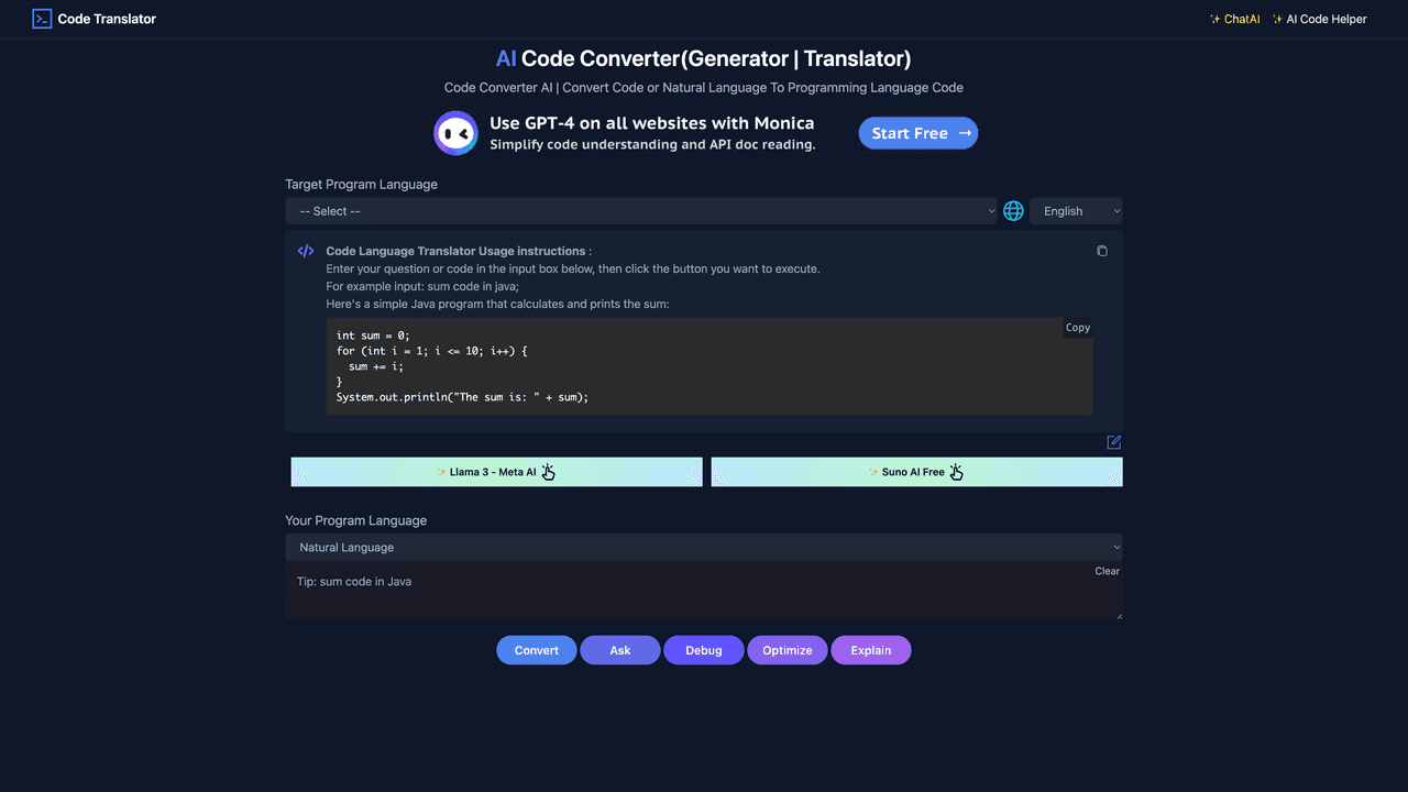 AI Code Converter website