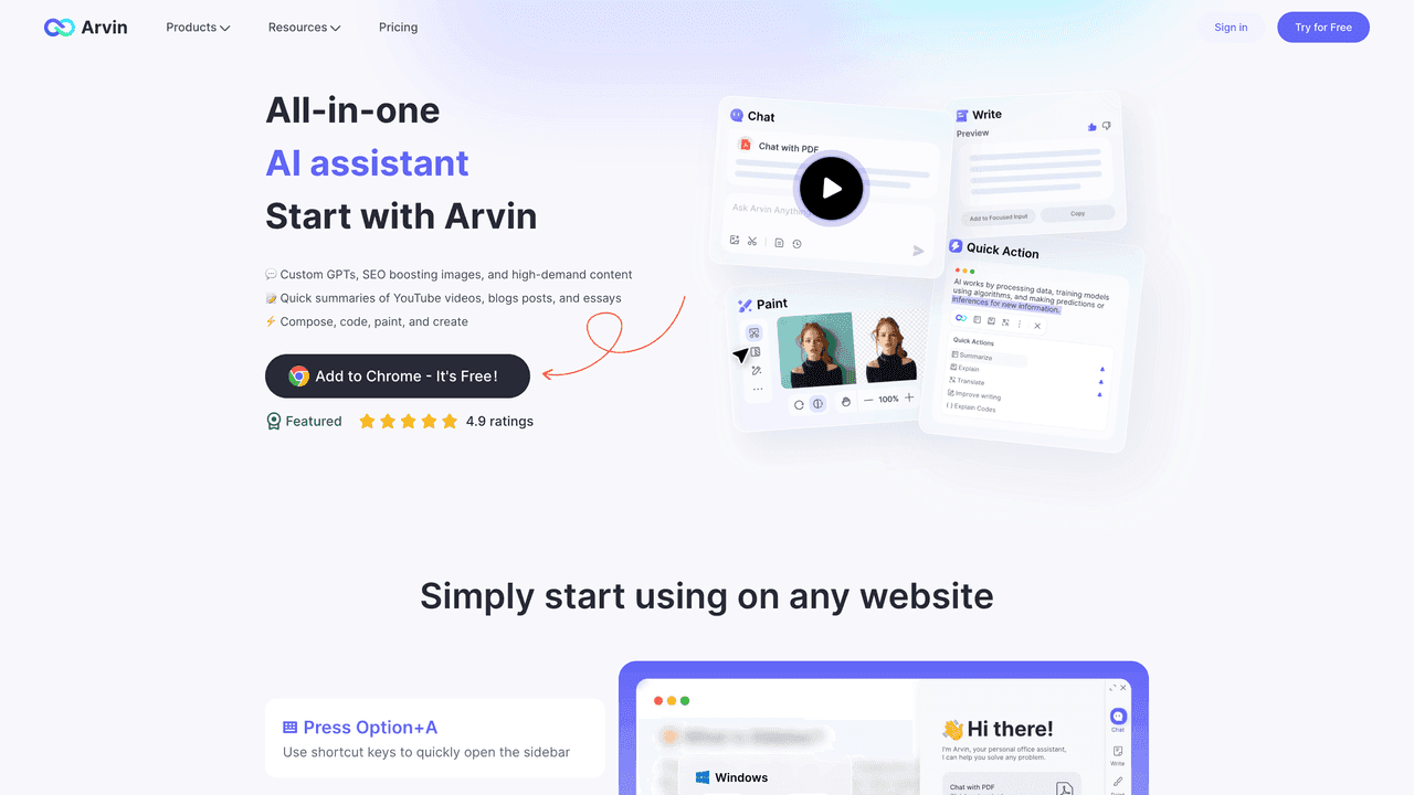 Arvin AI website