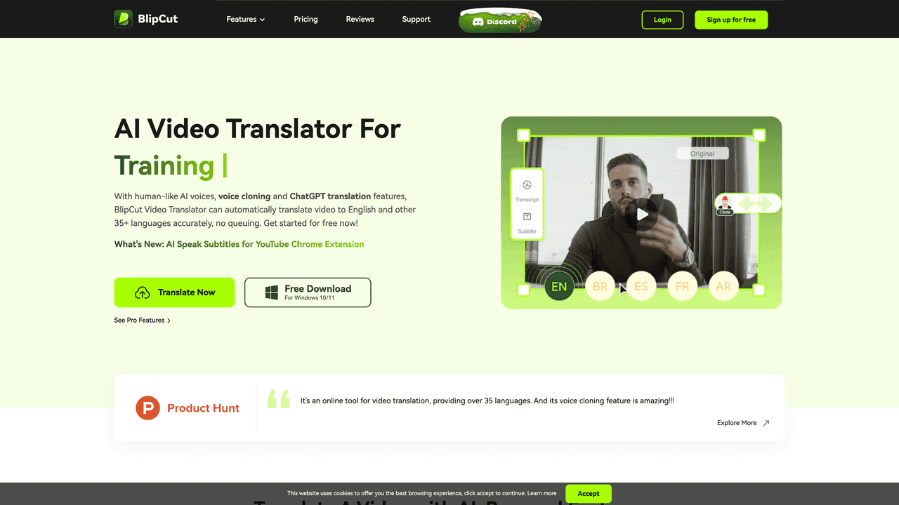 BlipCut AI Video Translator website