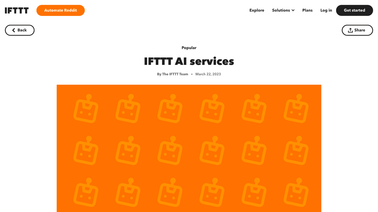 IFTTT AI Services website