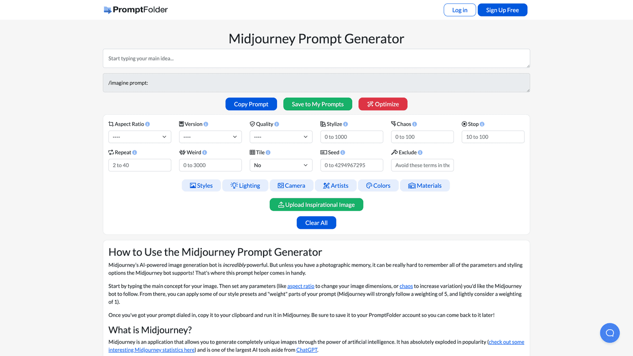 MidJourney Prompt Tool website