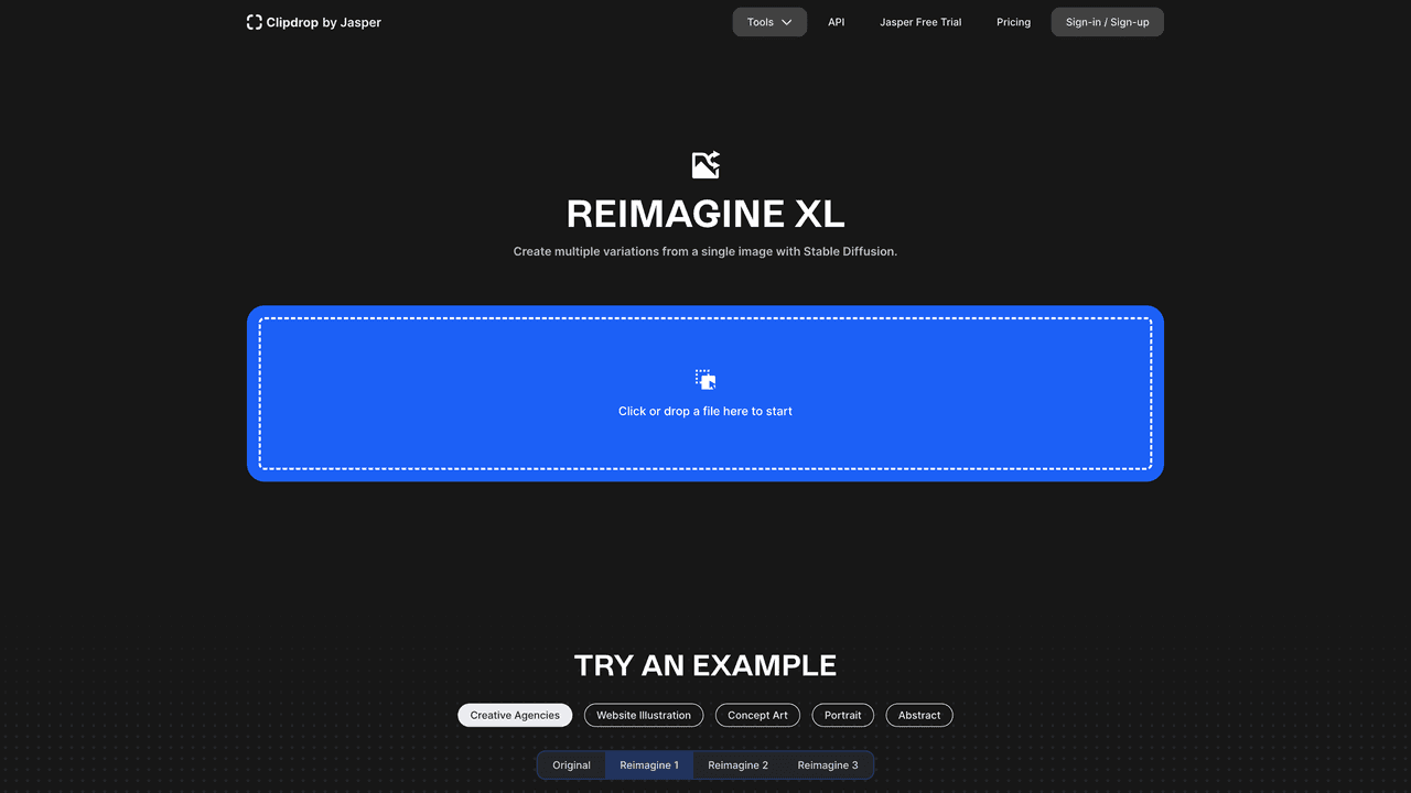 Stable Diffusion Reimagine website