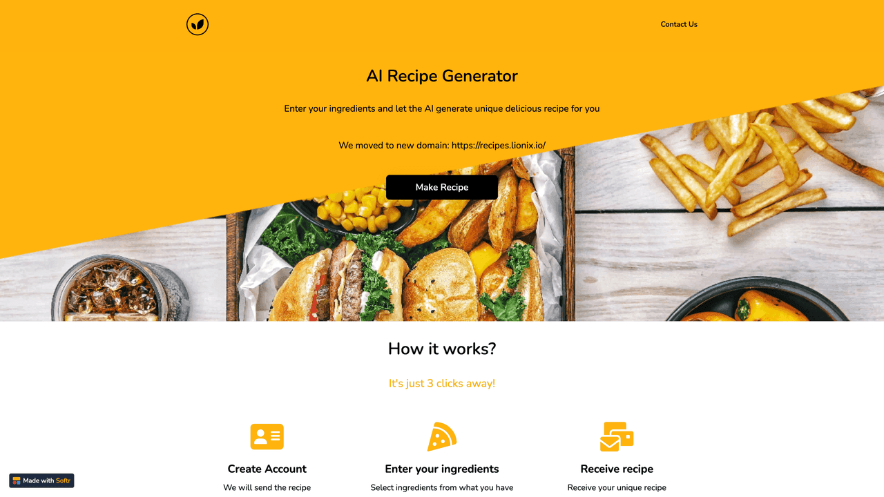 AI Recipe Generator website