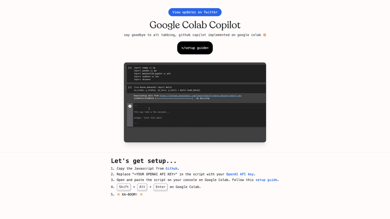 Google Colab Copilot website