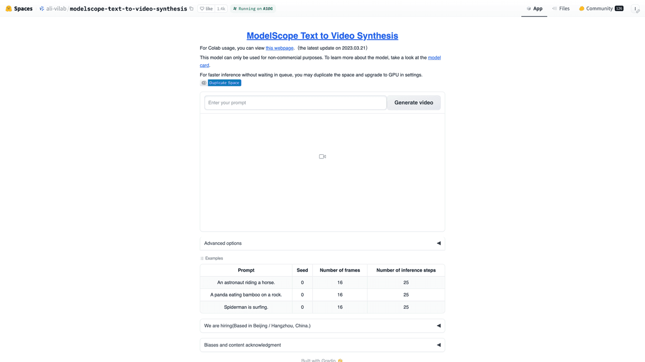 ModelScope Text-To-Video website