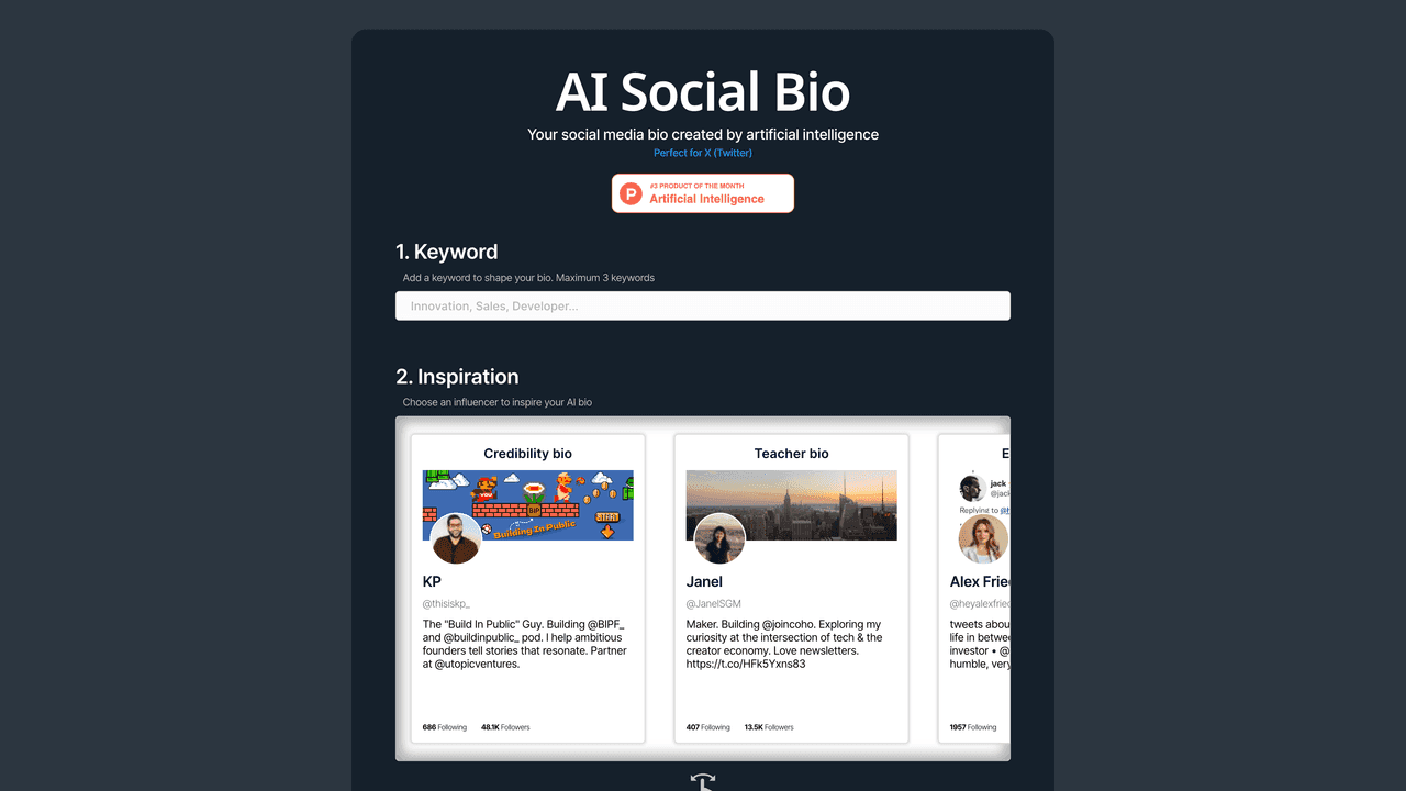 AI Social Bio website