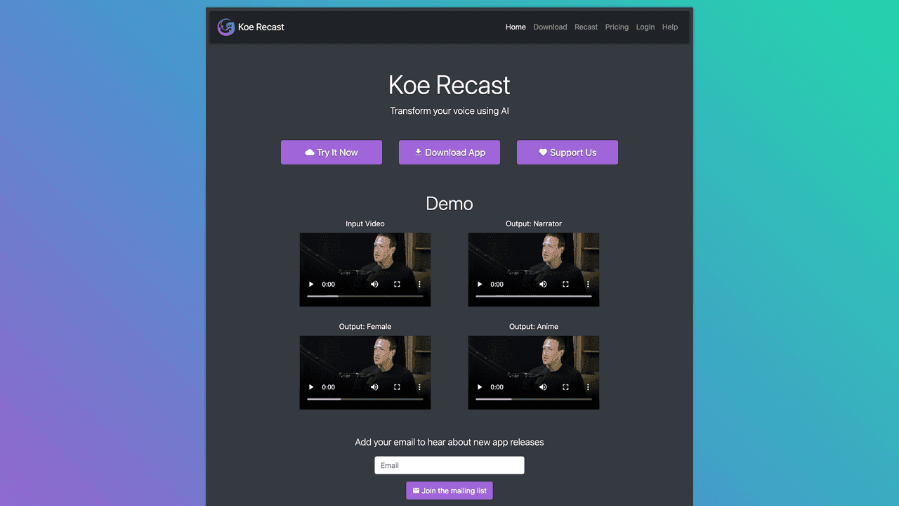 Koe Recast website