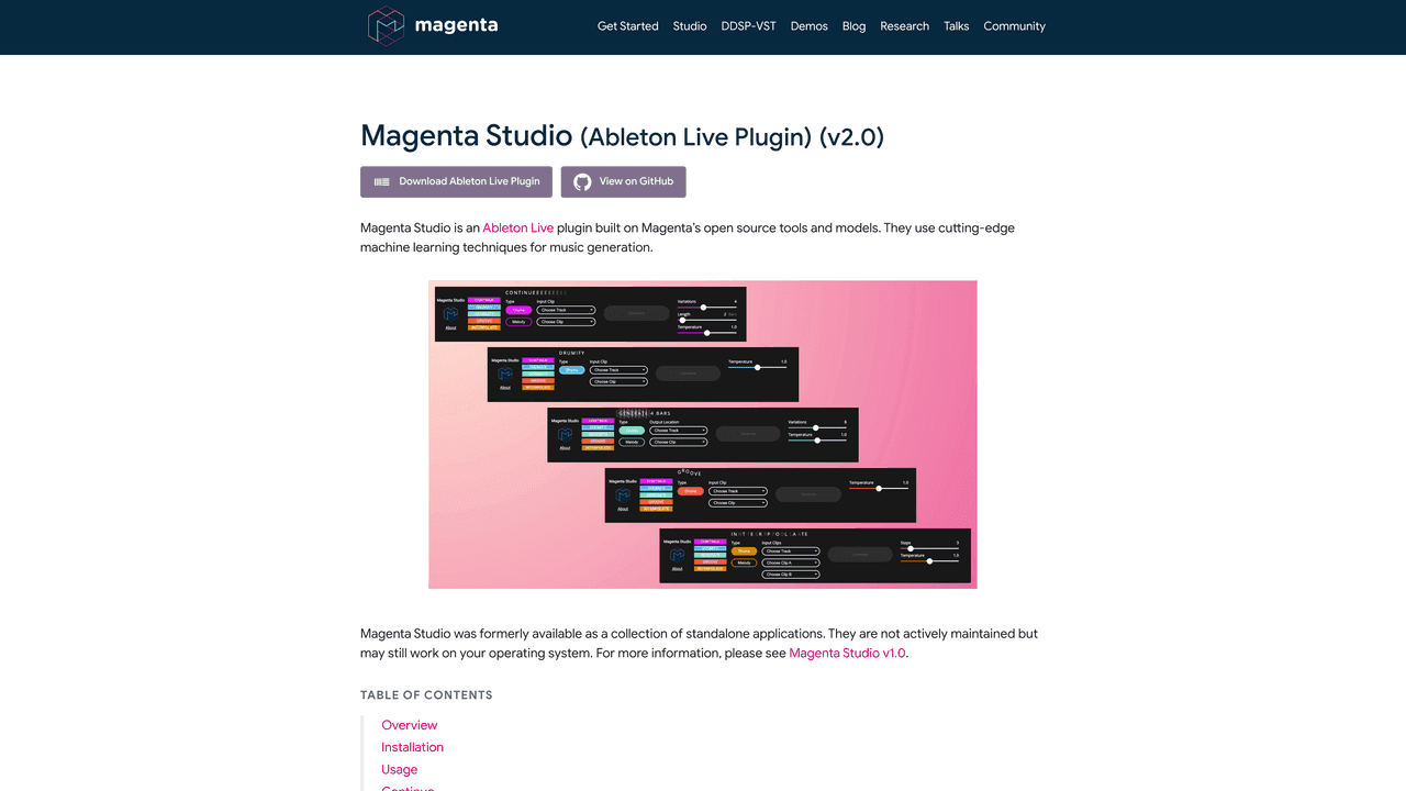 Magenta Studio website