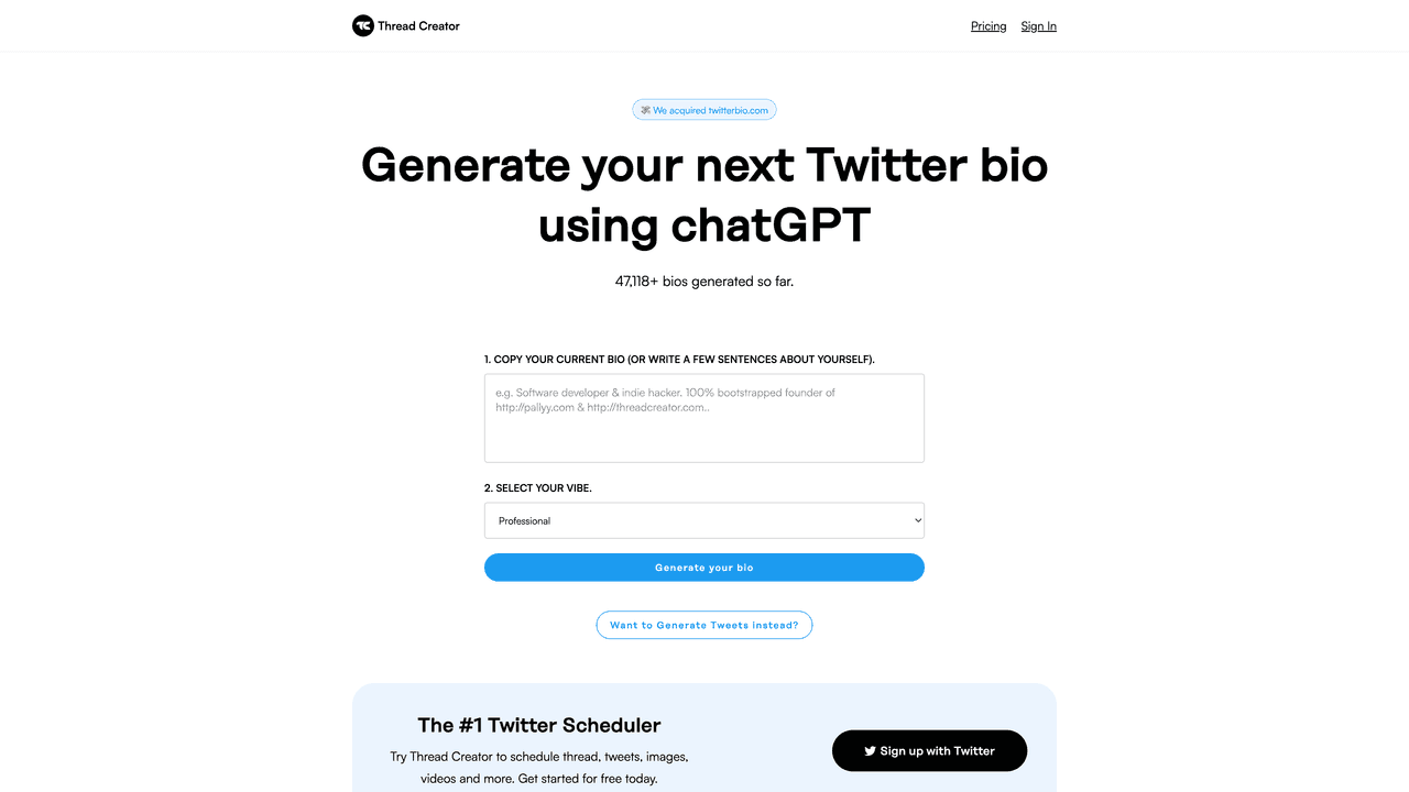 Twitter Bio Generator website